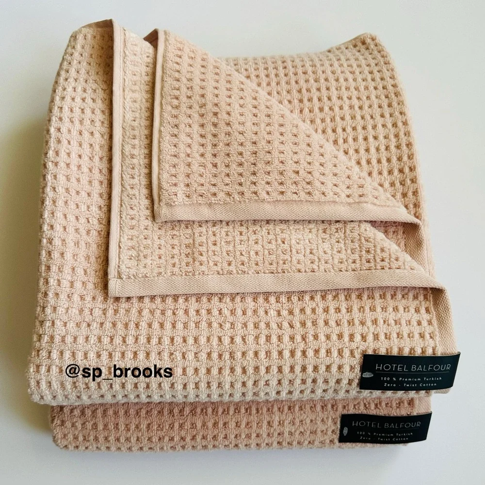 🎁10PC Hotel Balfour Bath Towel Set - Zero Twist Cotton -Waffle- Pale Petal Pink